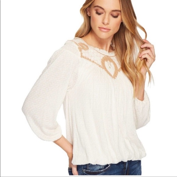 FREE PEOPLE Begonia Embroidered Boho Top in Sand - Picture 1 of 15